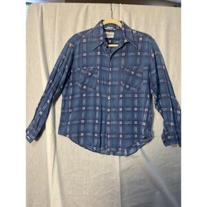 Hadway Men's Plaid Long Sleeve Button Down Shirt Size L Blue Cotton Casual